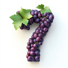 3D number 7 with grape texture realistic modern design, soft lighting, white background