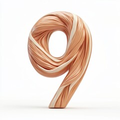 3D number 9 with muscle texture realistic modern design, soft lighting, white background.