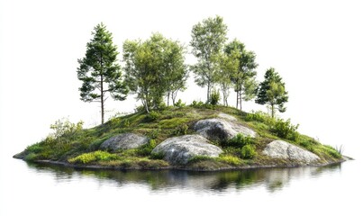 Wall Mural - Isolated forest island on a white background created through 3D rendering illustration