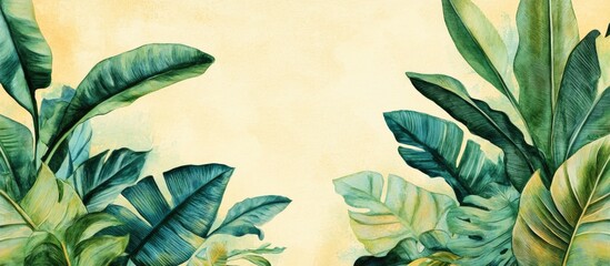 Poster - Tropical leaves painting with ample empty space for text or graphics