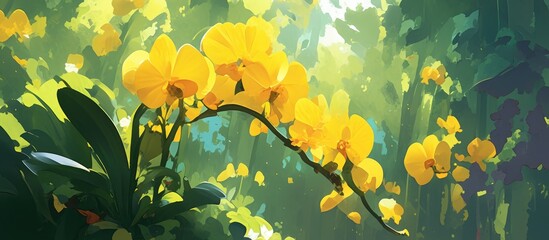 Wall Mural - Yellow phalaenopsis flower depicted against a natural backdrop