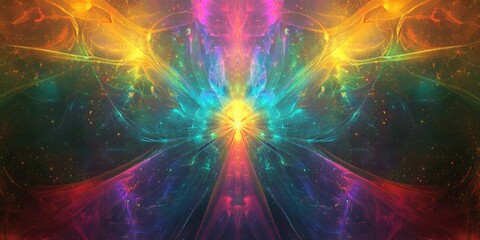 Wall Mural - abstract fractal background featuring a rainbow iridescent glow digital geometric design with a burs