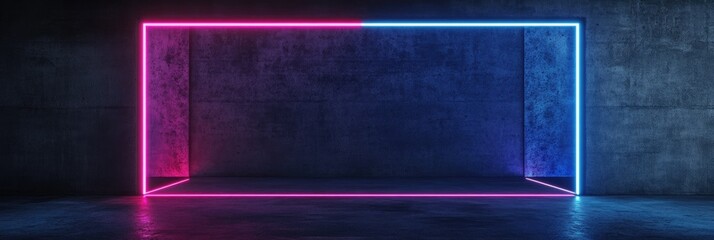 Canvas Print - Neon Glow in Abstract Architecture. Modern Futuristic Interior with Blue and Pink Lights