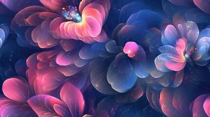 Wall Mural - Digitally created image featuring a vibrant and intricate fractal design with an elegant flower pattern Abstract floral fractal backdrop suitable for artistic endeavors