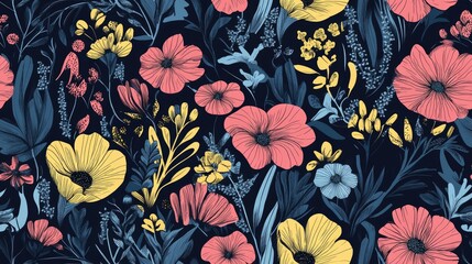 Wall Mural - Seamless floral graphic pattern