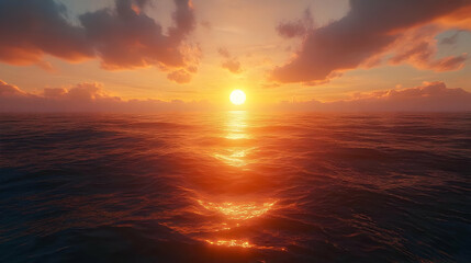 Wall Mural - Vibrant Sunset Over Calm Ocean Waters with Golden Sky Reflections