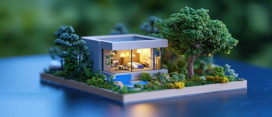 Modern Miniature House with Garden and Pool