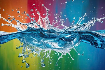 Wall Mural - Vibrant Water Splash Art Against a Bright Colorful Background