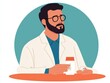 © Creator88 - Pharmacist reviewing pill containers, isolated in a clinical background, flat design illustration