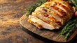 © fivan - Juicy roast turkey breast slices, isolated on a wooden chopping board background
