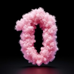 3D number 0 with pink fluffy cloud texture realistic modern design, soft lighting, black background.