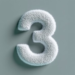 3D number 3 with towel texture realistic modern design, soft lighting, grey background. 