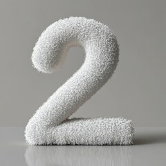 3D number 2 with towel texture realistic modern design, soft lighting, grey background.