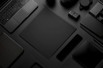 Wall Mural - Black and White Minimalist Tech Workspace