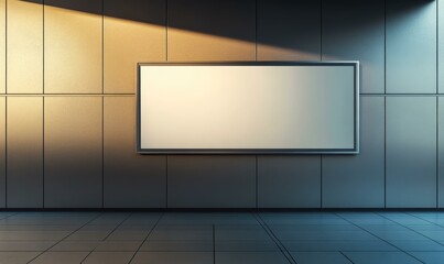 Wall Mural - Blank rectangular frame on gray wall.