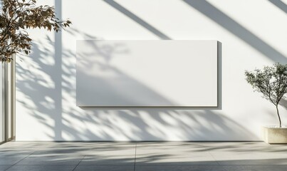 Poster - White wall, blank canvas, gray floor, plant.