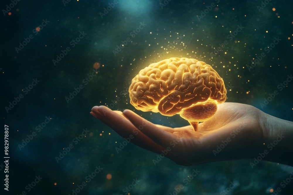Illustration Stock Hand Holding Human Brain A Futuristic Theory of Mind ...