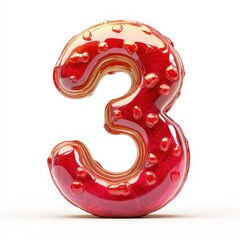 3D number 3 with jam texture realistic modern design, soft lighting, white background.