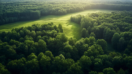 Canvas Print - panoramic view of a green landscape, aerial view of a green landscape, green ecology landscape with trees