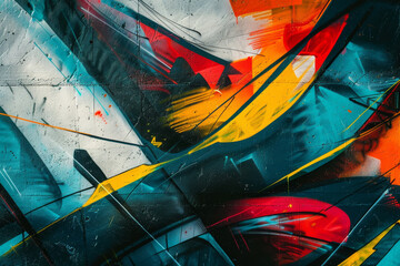 Wall Mural - A colorful abstract painting with a blue and yellow stripe