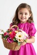 © SnehaUniverse - Little Girl in Pink Dress Holding a Basket of Flowers