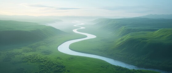 Wall Mural - A river runs through a lush green valley