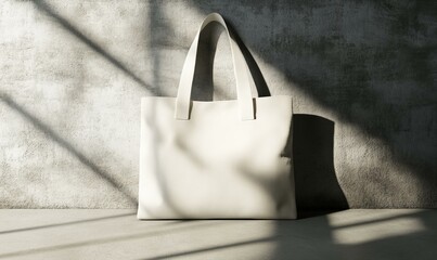 Wall Mural - White tote bag on concrete floor with shadows.