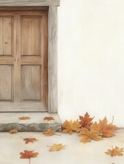 Canvas Print - Charming Doorway Surrounded by Autumn Leaves, Capturing the Essence of Seasonal Change and Natural Beauty