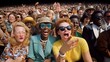 © Iona - A vibrant crowd of diverse individuals cheering and celebrating together at an outdoor event, exuding pure joy and energy.