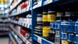 © Elmira - This well-arranged shelf in an auto parts store highlights a diverse selection of car components, emphasizing neat organization and easy access for customers