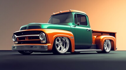 Custom Green and Orange Classic Pickup Truck