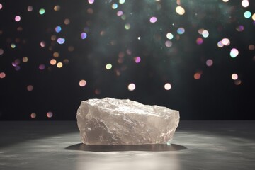 Aufkleber - Minimalist Crystal Podium with Iridescent Reflections Against Black Background, Ideal for Modern Display