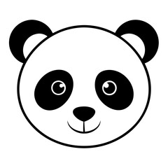 Sticker - Panda Face Icon with Soft Rounded Lines in Black and White Vector Design