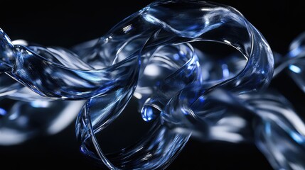 Wall Mural - Twisting 3D ribbons made of liquid glass, floating softly in a dark void.