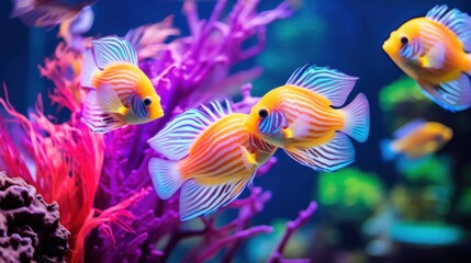 Wall Mural - Brightly colored tropical fish swim gracefully among vibrant coral reefs in a mesmerizing underwater world.