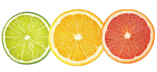 Wall Mural - citrus slice, grapefruit, orange, lemon, lime, isolated on white background, clipping path