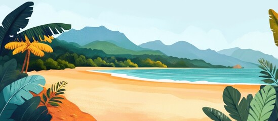 Wall Mural - Scenic beach with mountains in the background showcasing natural beauty and serene landscapes