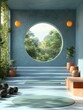 © Premium Illustration - Fitness studio with yoga mats and weights in 3D rendered minimalist style with empty circle podium