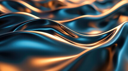 Wall Mural - A metallic 3D wave rippling through space, casting dynamic reflections.