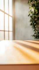 Aufkleber - Warm Pastel Orange Table Surface for Product Display in Contemporary Minimalist Setting with Soft Glow and Floral-Themed Bokeh Effect