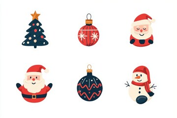 Playful Christmas Icon Set with Santa, Snowmen, Ornaments, and Holiday Symbols for Digital and Print