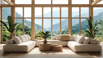 Canvas Print - Modern Living Room with Mountain View