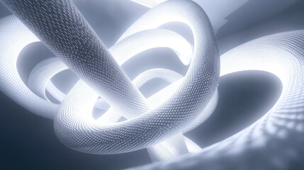 Wall Mural - Interlocking 3D spirals glowing softly, suspended in an abstract futuristic environment.