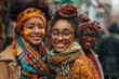 © dashtik - Smiling Women in Colorful Winter Attire at Outdoor Market