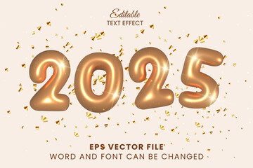Wall Mural - happy new year 2025 3d golden inflate editable vector text effect