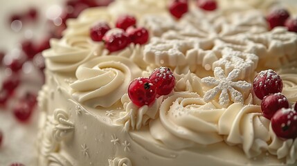 Wall Mural - White Cake Decorated with Snowflakes and Red Currants