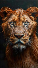 Poster - Majestic Lion Portrait in the Rain