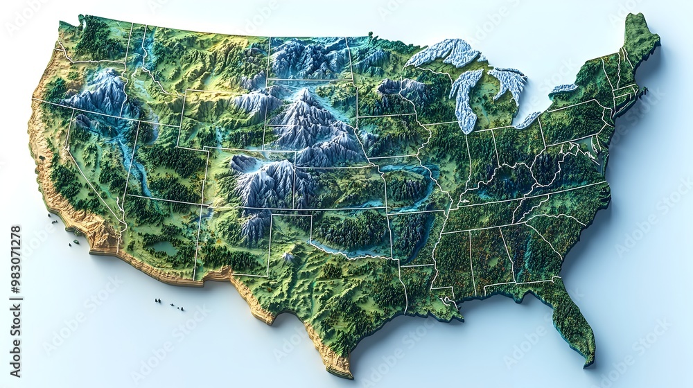 Illustration Stock Detailed 3D Relief Map of the Topographic Landscape ...