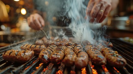 Poster - Grilled Sausages on a Barbecue