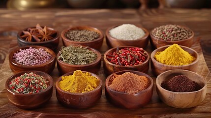 Poster - Spices in Wooden Bowls